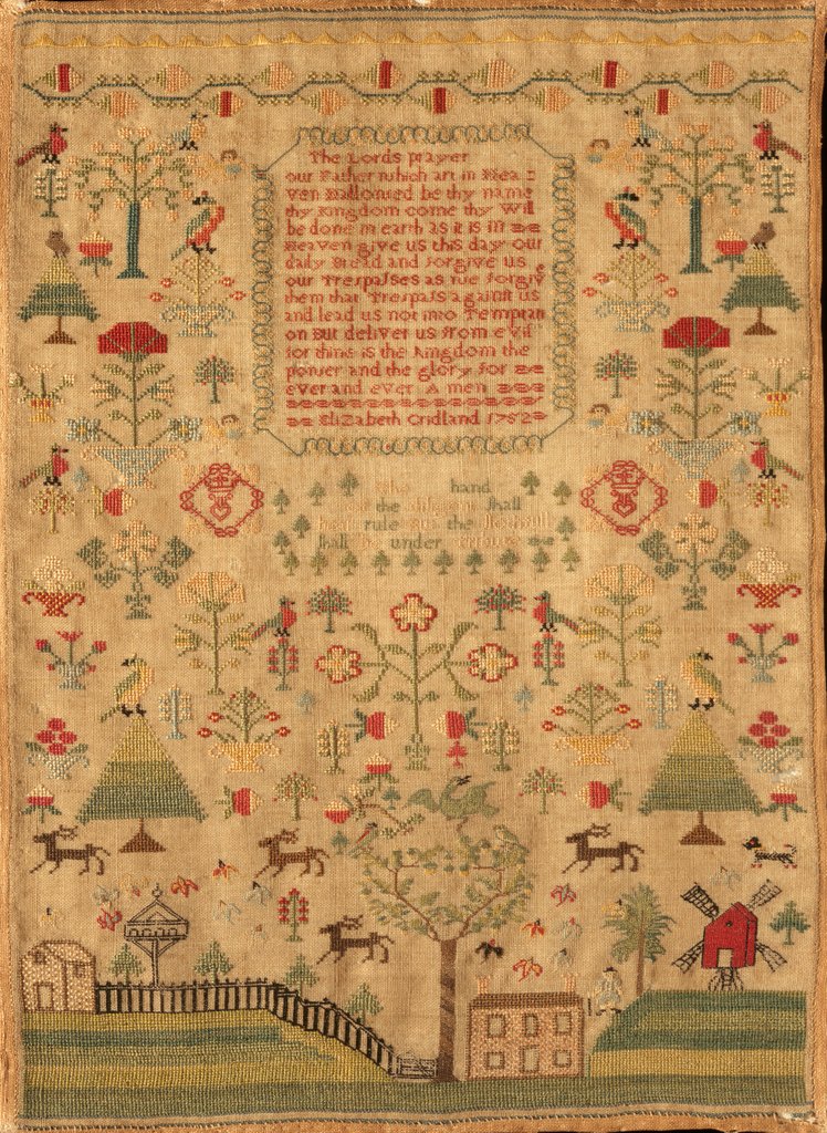 Detail of The Lord's Prayer Sampler. England, 1752 by Elizabeth Cridland