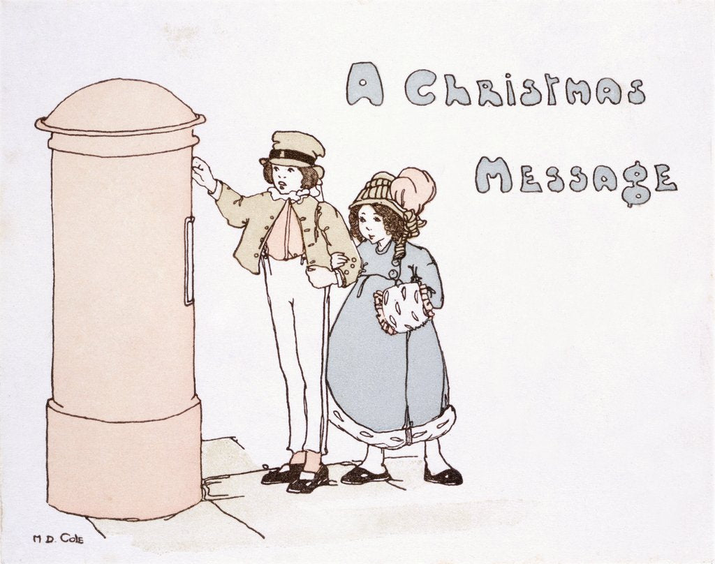 Detail of Boy and Girl posting a Christmas Card by M. D. Cole