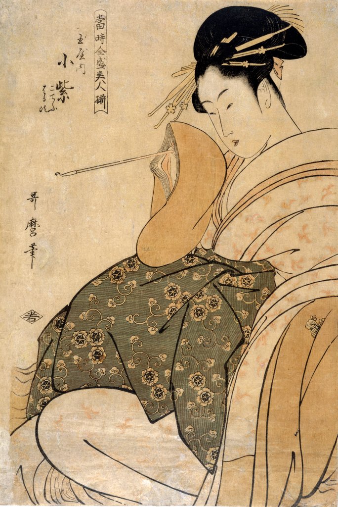 Detail of Woman with a pipe by Kitagawa Utamaro