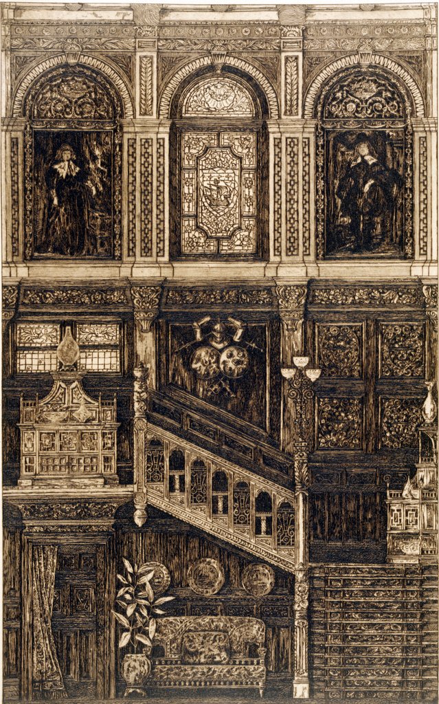 Detail of Panelled interior with staircase by Anonymous