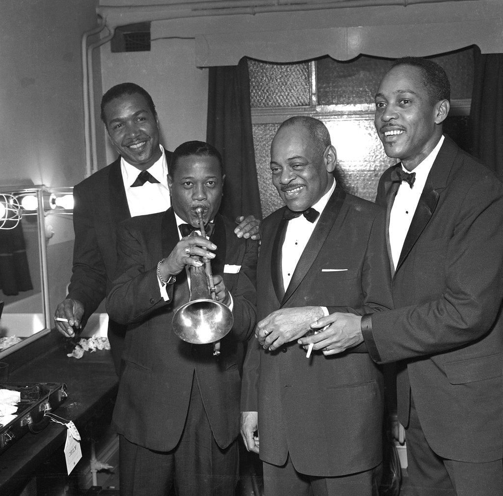 Detail of Jazz greats, Ben Webster, Roy Eldridge, Coleman Hawkins and Sonny Stitt by Harry Hammond