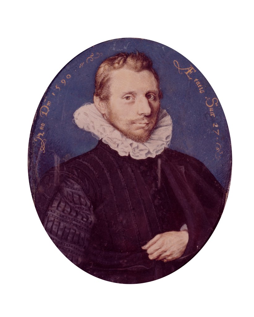 Detail of A man aged 27 by Isaac Oliver