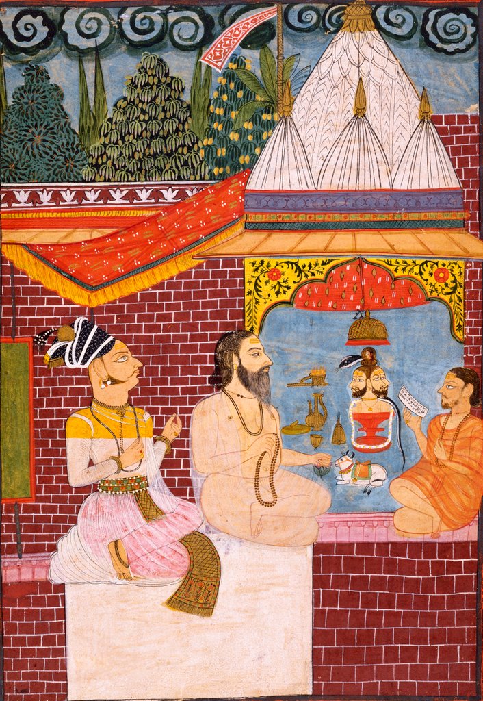 Detail of Viram Dev of Ghanerao worshipping at a Shiva shrine by Unknown