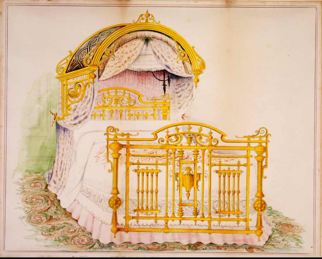 Detail of Design for a brass bed by Robert Lloyd Crosby & Co.