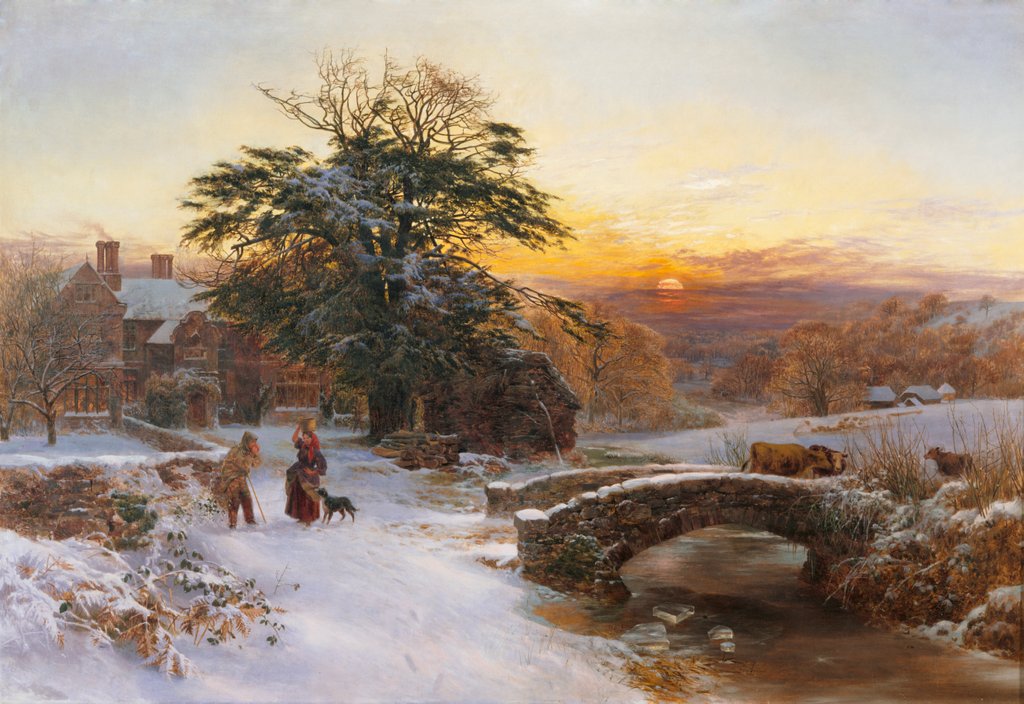 Detail of Winter Scene with Cattle and Figures by George Vicat Cole