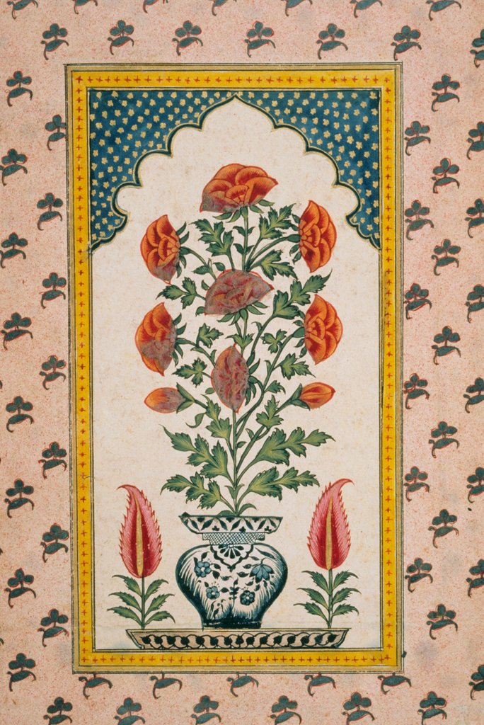 Detail of Marigolds in a Blue and White Vase within a Niche. India, 18th century by Unknown