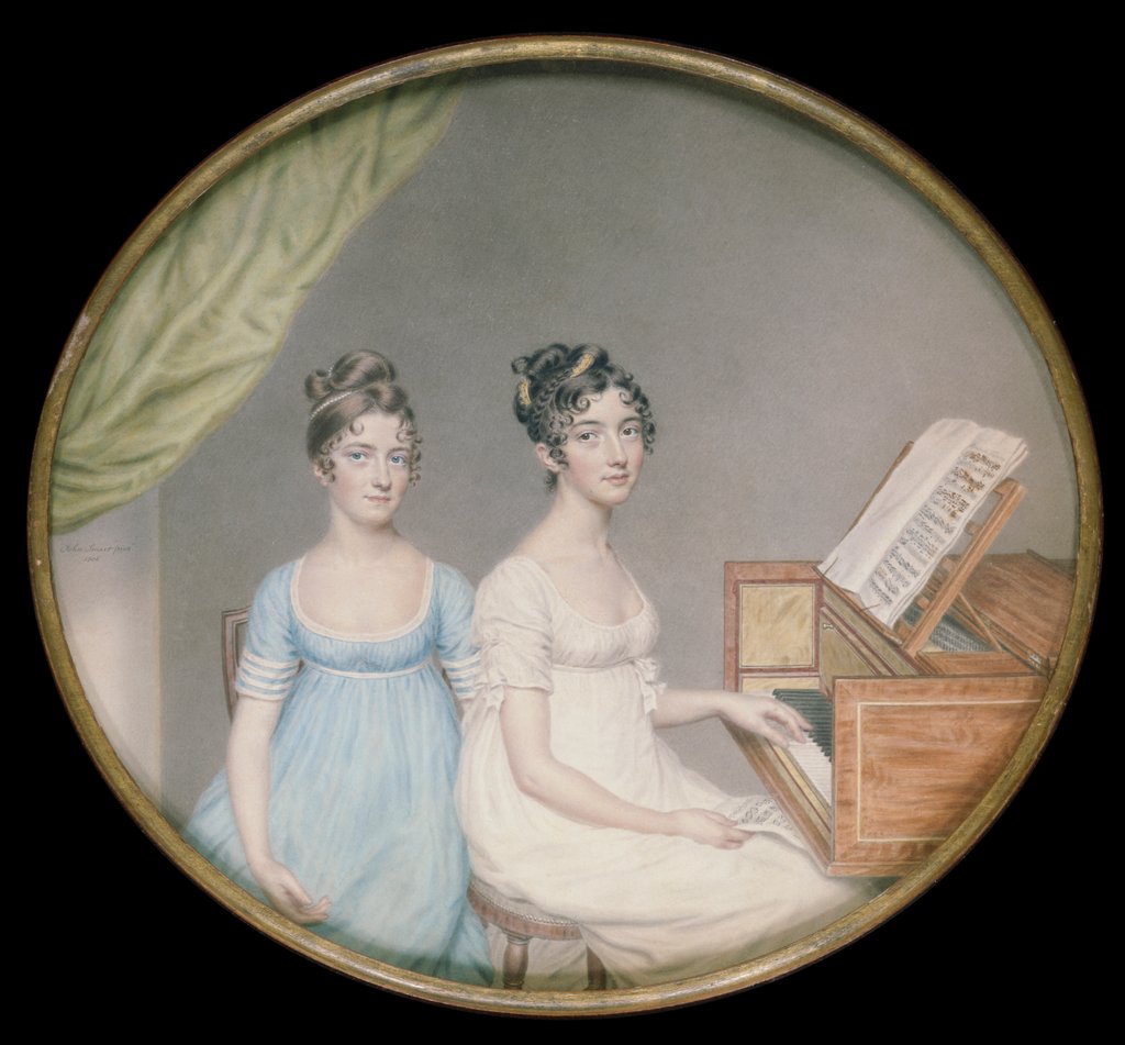 Detail of Miss Harriet & Miss Elizabeth Binney by John Smart. England, 1806. by John Smart