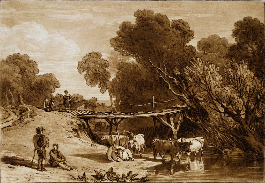 Detail of Bridge and Cows by Charles Turner