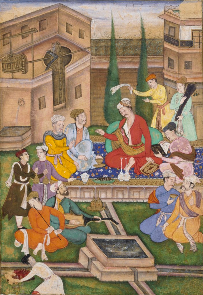Detail of Akbar seated in a courtyard being entertained by Unknown