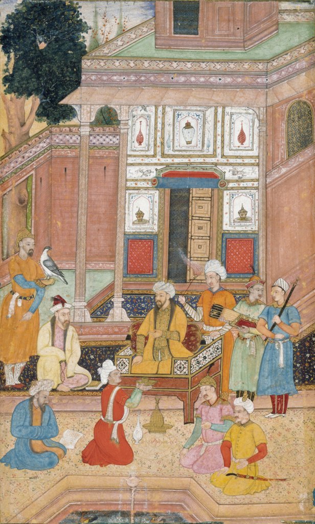 Detail of Prince on a throne in a courtyard by Unknown
