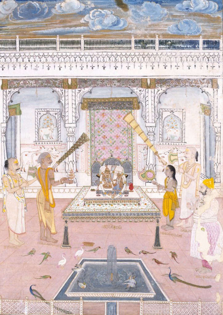 Detail of Raja Madho Singh worshipping at a Krishna shrine by Unknown