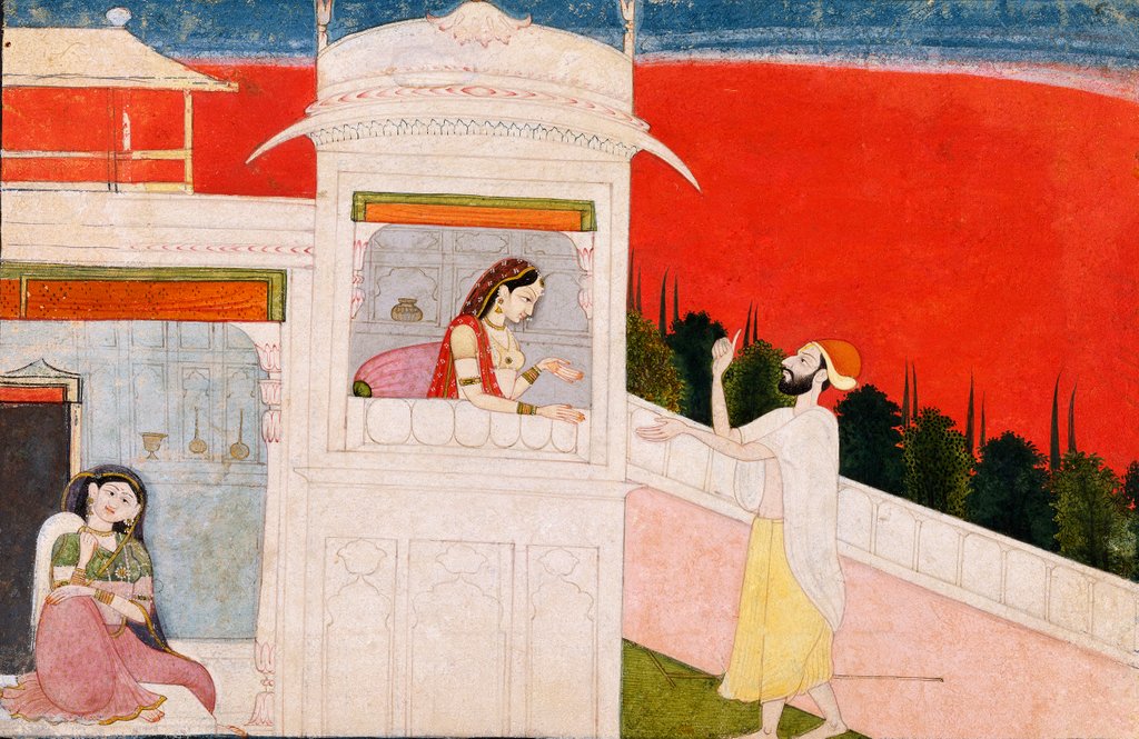 Detail of A prince and ladies visiting a female ascetic at night by Unknown