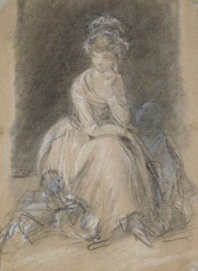 Detail of A seated lady, a boy leaning against her knees, another child on the floor at her feet by Thomas Gainsborough