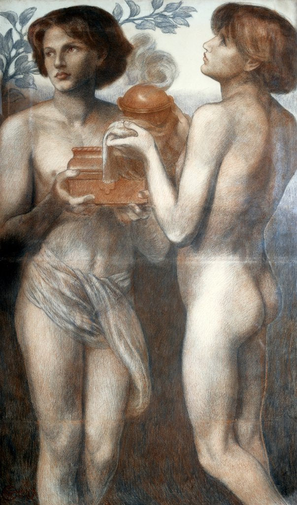 Detail of Study of the two attendant youths in La Bella Mano by Dante Gabriel Rossetti