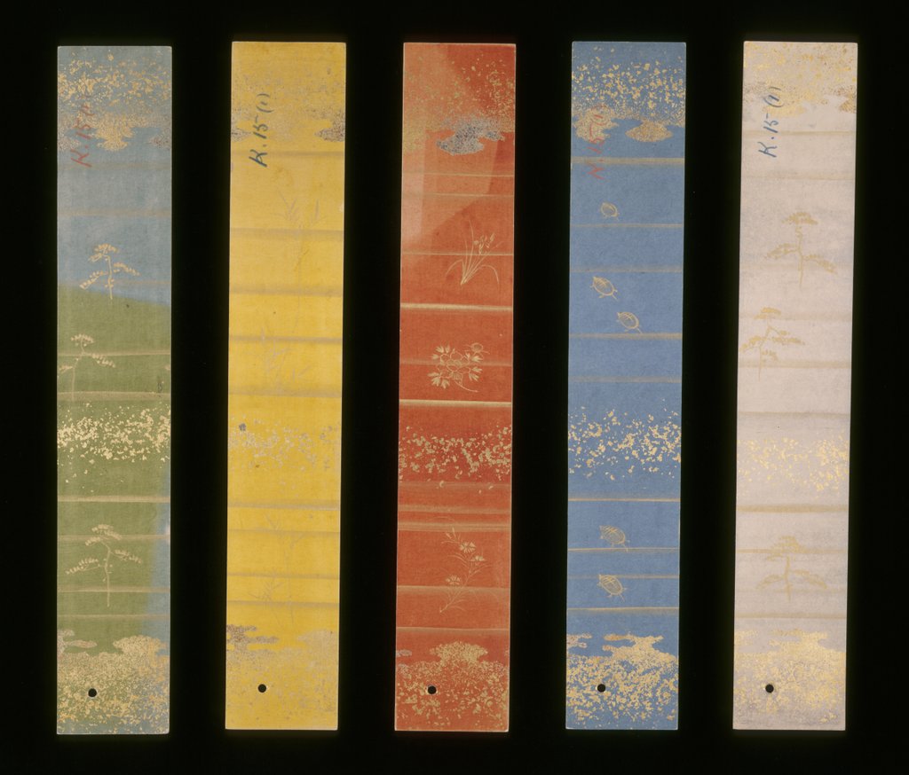 Detail of Five strips of patterned oriental paper by Unknown