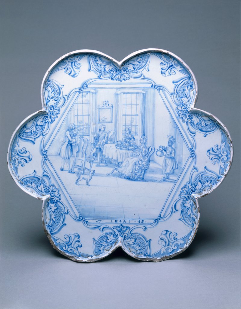 Detail of Tray with tea party scene by Unknown