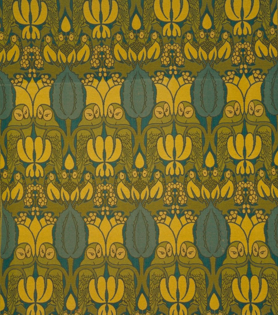 Detail of The Owl furnishing fabric by Charles Francis Annesley Voysey