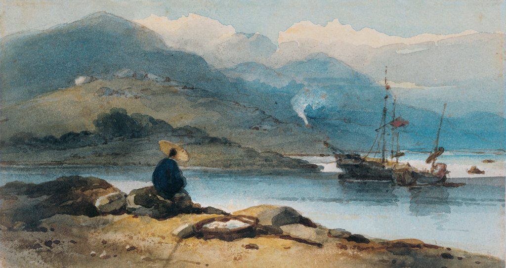Detail of A Chinese River with a Figure on the Bank by George Chinnery