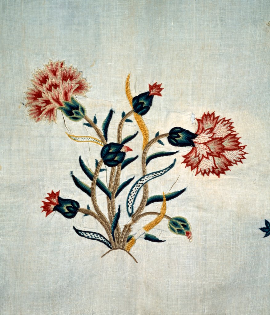 Detail of Embroidered flowers. England, early 18th century by Unknown