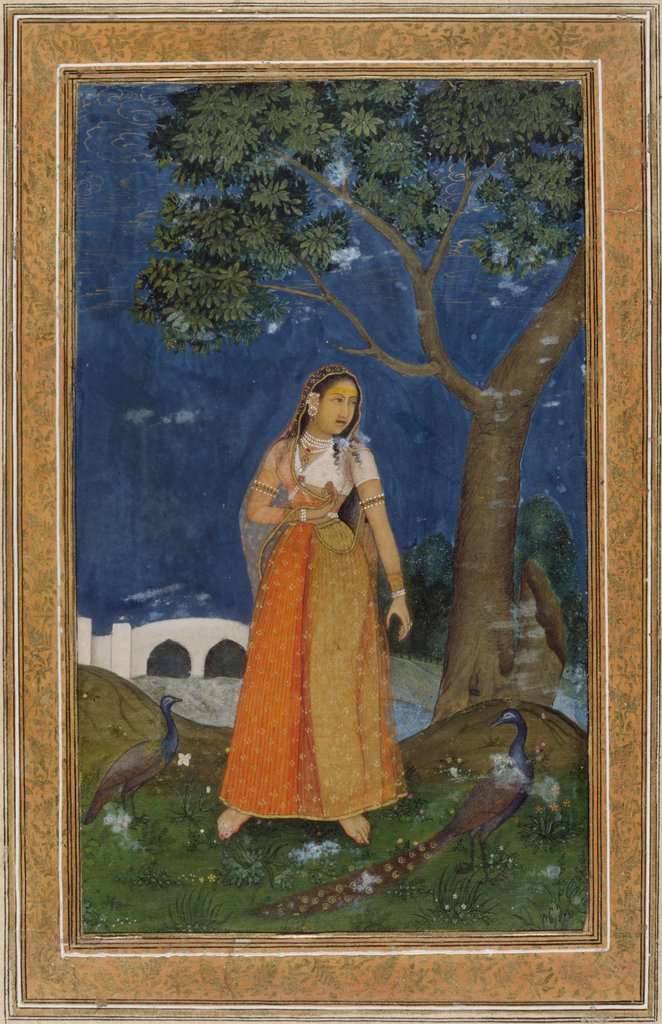 Detail of A lady with peacocks at night. India, 17th century by Unknown