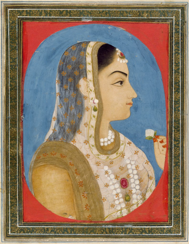 Detail of A lady holding a flower. Mughal, India, 18th century by Unknown