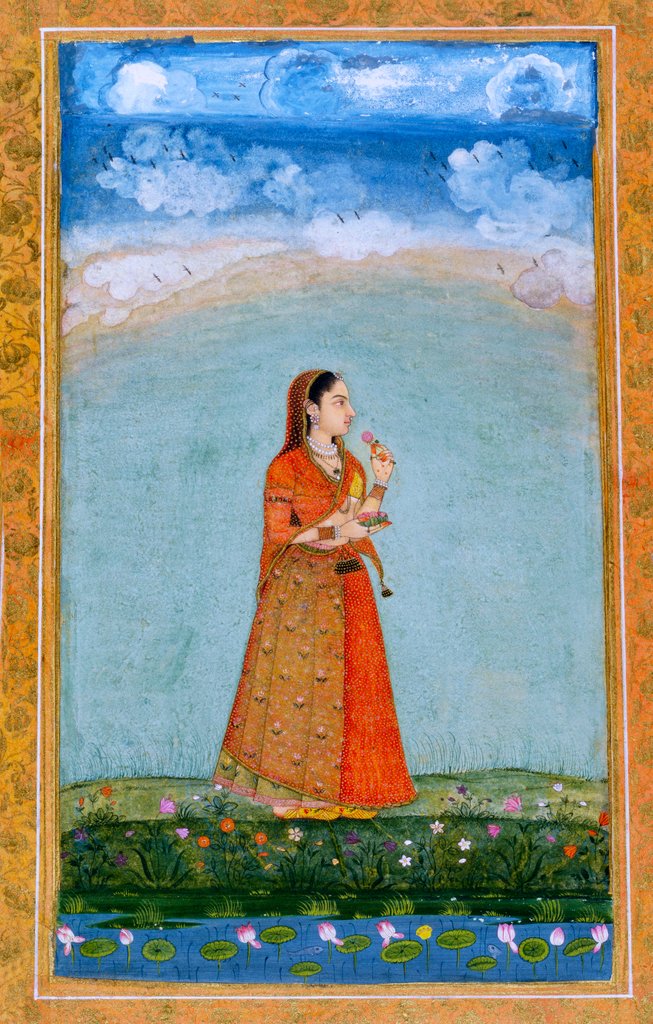 Detail of A lady with a bowl of rose flowers by Unknown