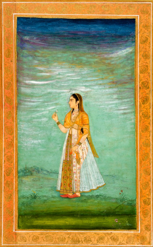 Detail of A lady holding a flower by Unknown