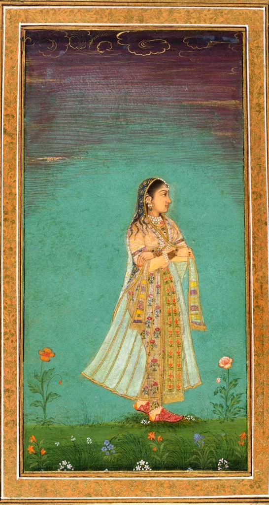 Detail of A lady walking through flowers by Unknown