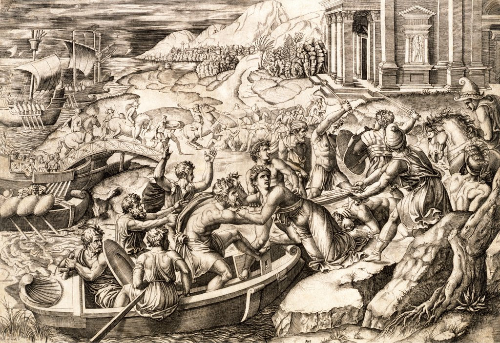 Detail of Helen Carried Off by the Trojan Warriors, attributed to Marcantonio Raimondi by Marcantonio Raimondi