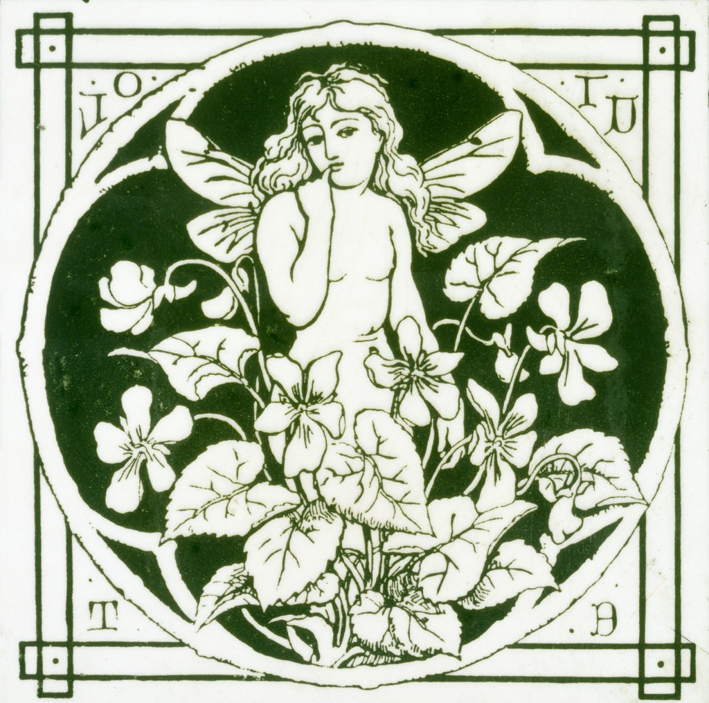 Detail of Winged nymph and violets by C. O. Murray