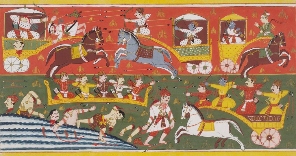 Detail of Krishna and an escort engaged in battle by Unknown