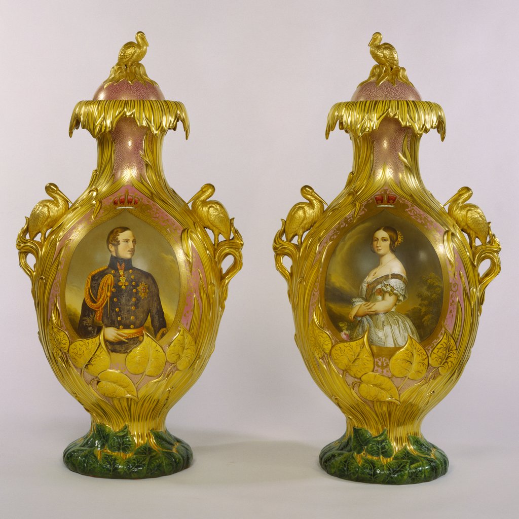 Detail of Portraits of Queen Victoria and Prince Albert on a pair of vases. Stoke-on-Trent, Manchester, England, mid-19th century by Unknown
