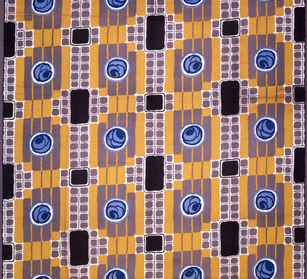 Detail of Blue Roses furnishing fabric by Joseph Percy Bilbie