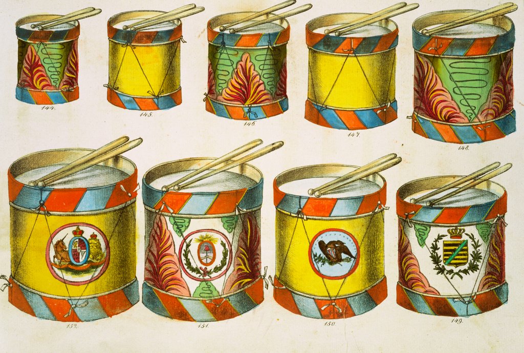 Detail of Drums, from Lindner Toy Catalogue. Germany, mid-19th century by Anonymous