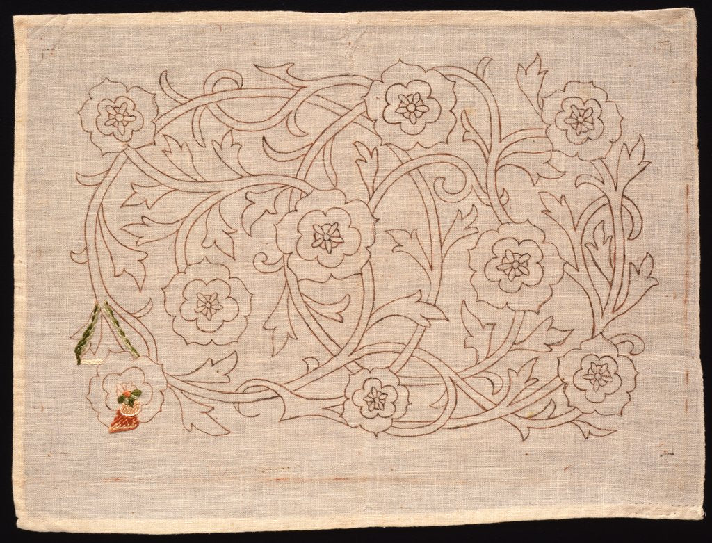 Detail of Unfinished embroidery kit with floral design by Mary Morris