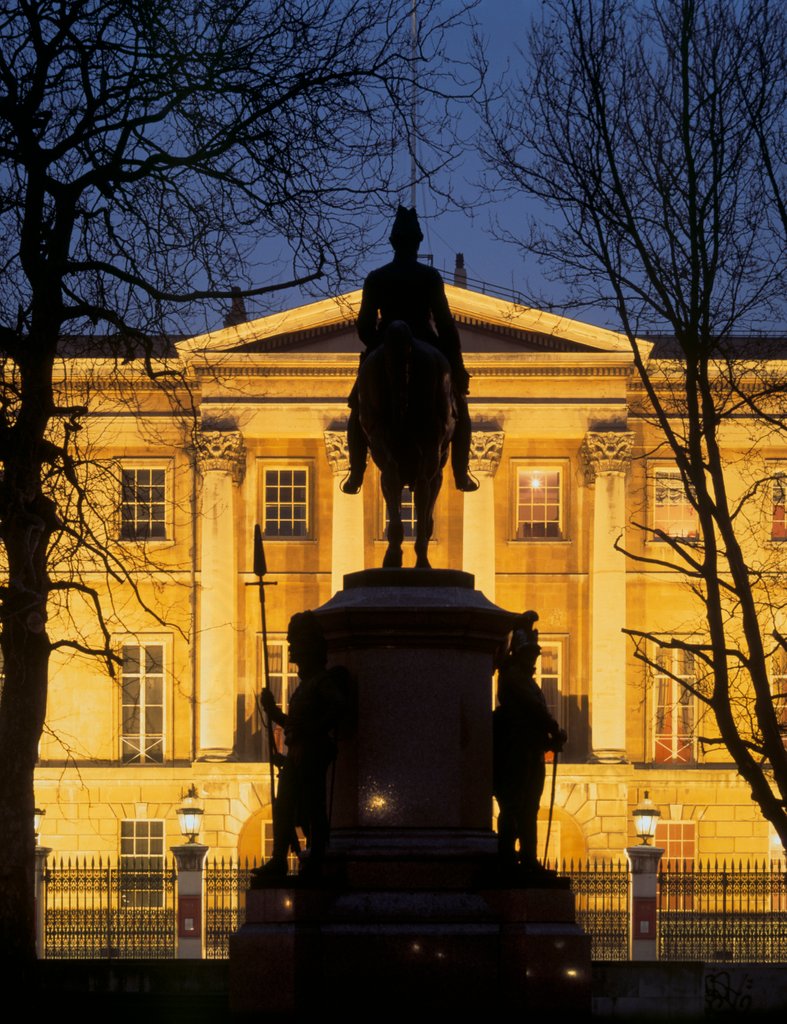 Detail of Apsley House, with a statue of the Duke on horseback in the foreground. London, UK, 1995 by Anonymous