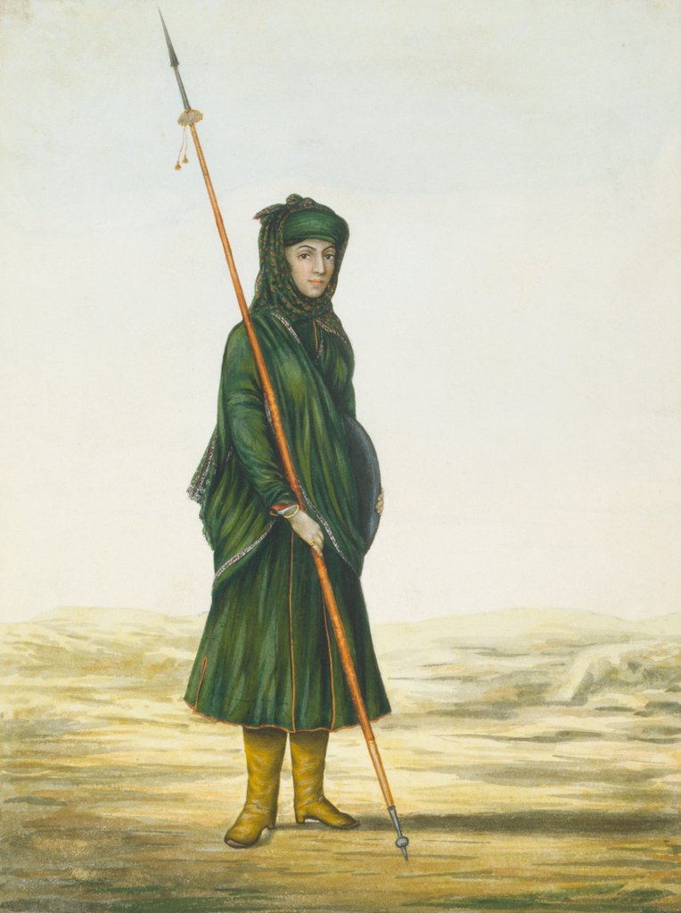 Detail of A female guard with a spear by Anonymous