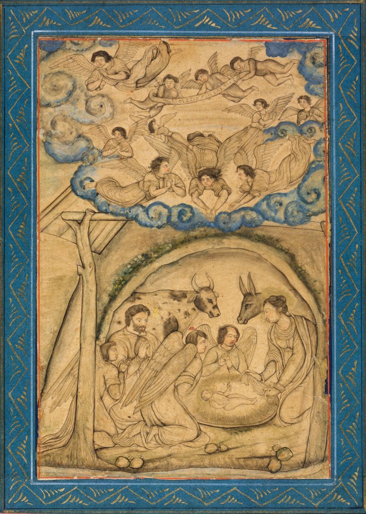 Detail of Angels adoring the new-born Christ. India, 16th-17th century by Unknown