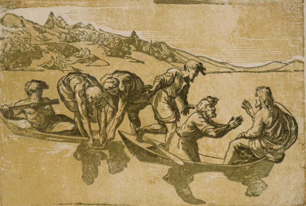 Detail of The Miraculous Draught of Fishes after Raphael by Ugo da Carpi