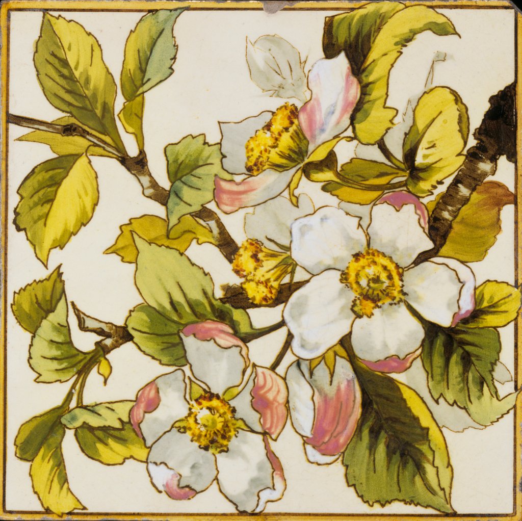 Detail of Wild Dog-Roses Tile by Doulton & Co.