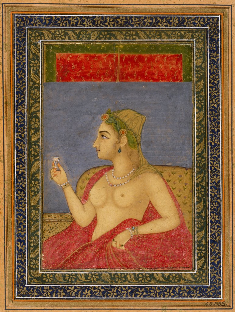Detail of A lady holding a wine cup. India, early 18th century by Unknown