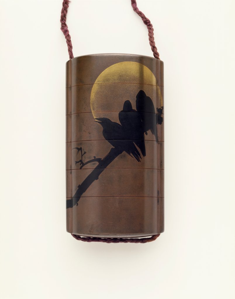 Detail of Inro depicting Crows Under Full Moon by Unknown