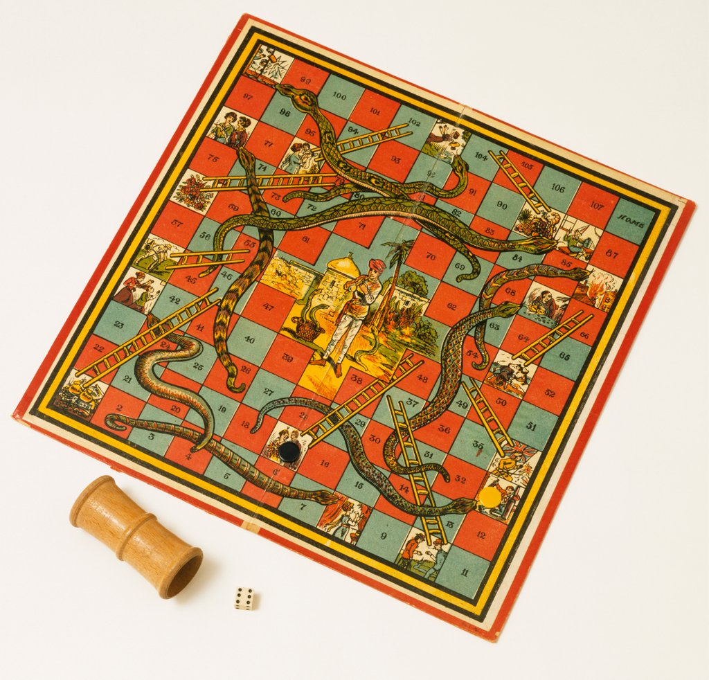 Detail of Snakes and Ladders Board Game. England, early 20th century by Unknown