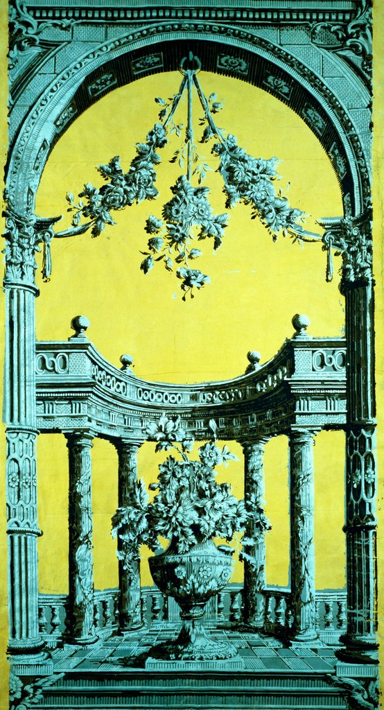 Detail of Pillar and Arch style floral archway depicted on wallpaper by Unknown