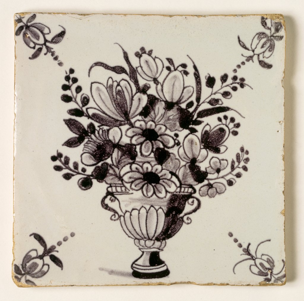Detail of Flower vase tile. London, England, c.1725-50 by Unknown
