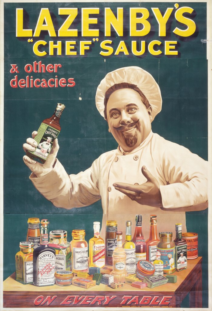 Detail of Lazenby's chef sauce and other delicacies on every table by S. H. Benson