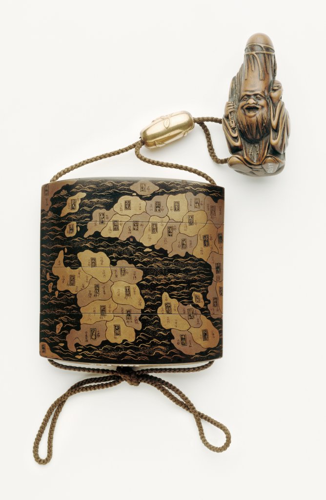 Detail of Inro depicting the map of Japan by Inaba