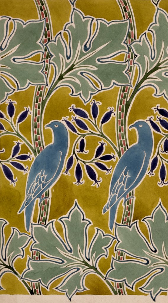 Detail of Blue birds textile design by Charles Francis Annesley Voysey