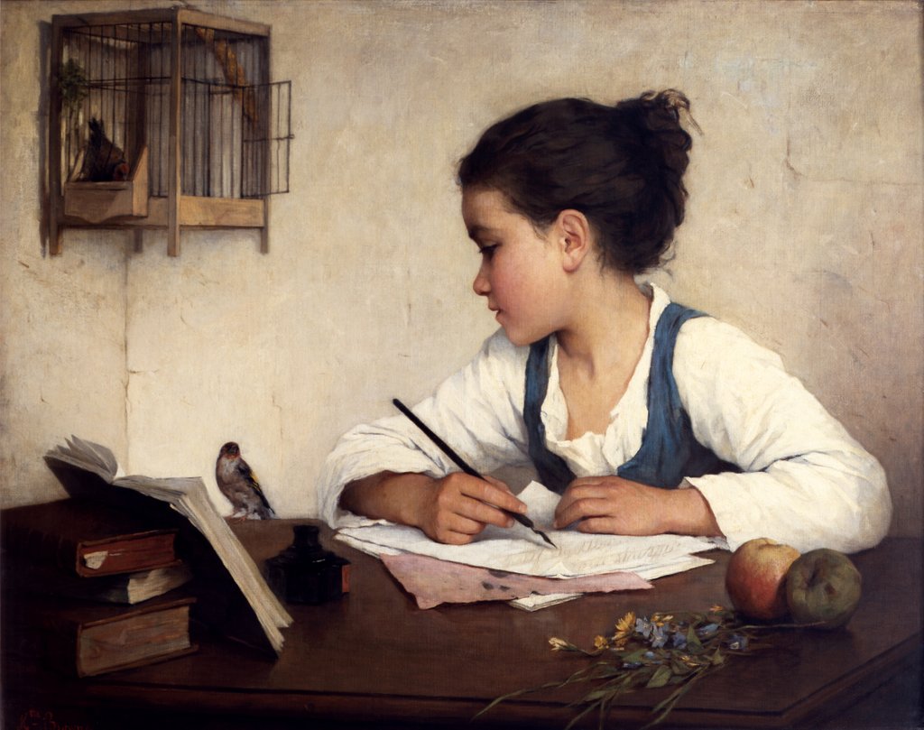 Detail of The Pet Goldfinch by Henriette Browne