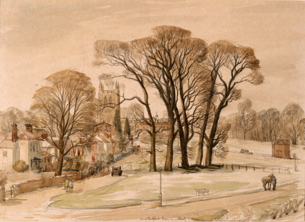 Detail of Long Melford Green on a Frosty Morning, Suffolk by Stanley Roy Badmin